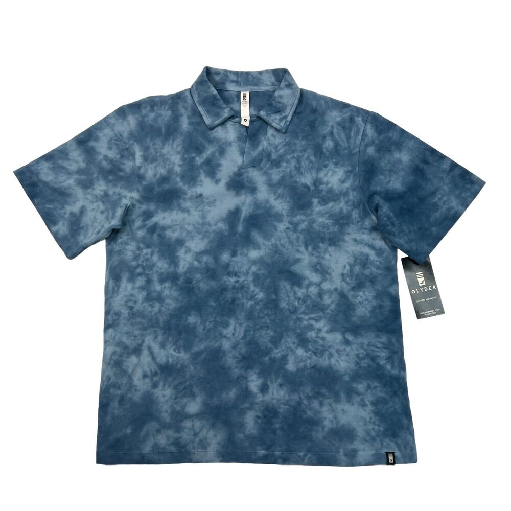 Glyder Polo Shirt Mens M Medium Blue Tie Dye Short Sleeve Stretch Cotton Golf